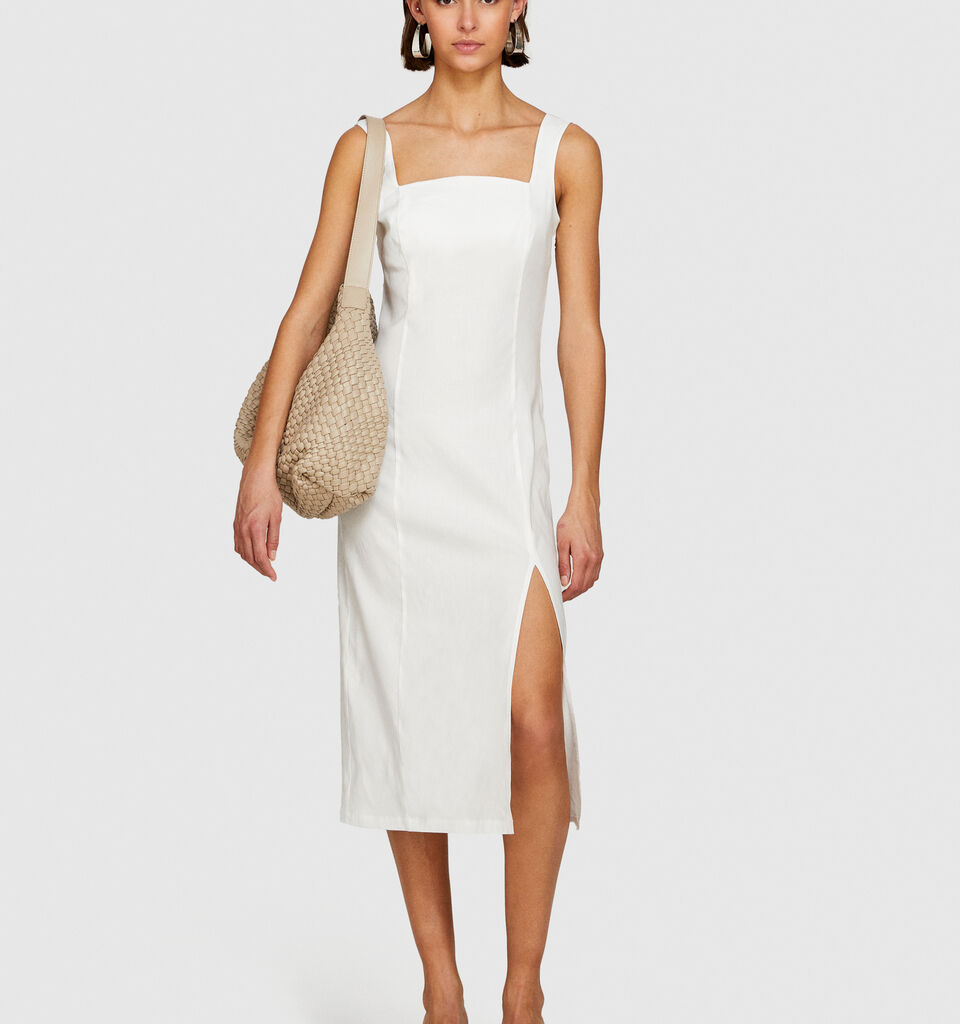 Fitted dress with slit - women's midi dresses - White | Sisley image number 1